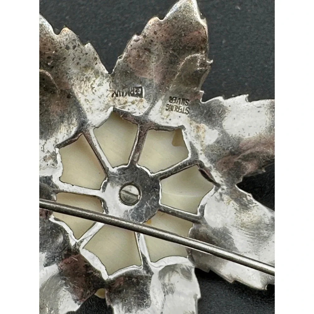 Vintage 1920s German Sterling Silver Carved Rose Marcasite Pin Brooch